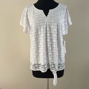 Alfred Dunner Weekend Oasis White on White Flower Top NWT Size L